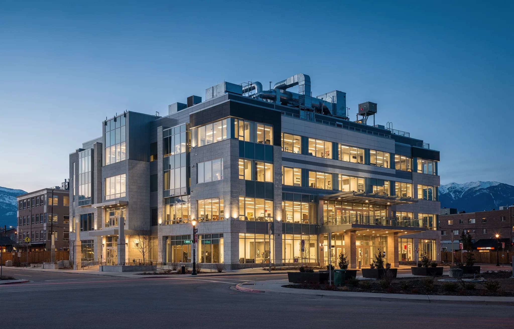 Modern commercial building with intelligent building systems